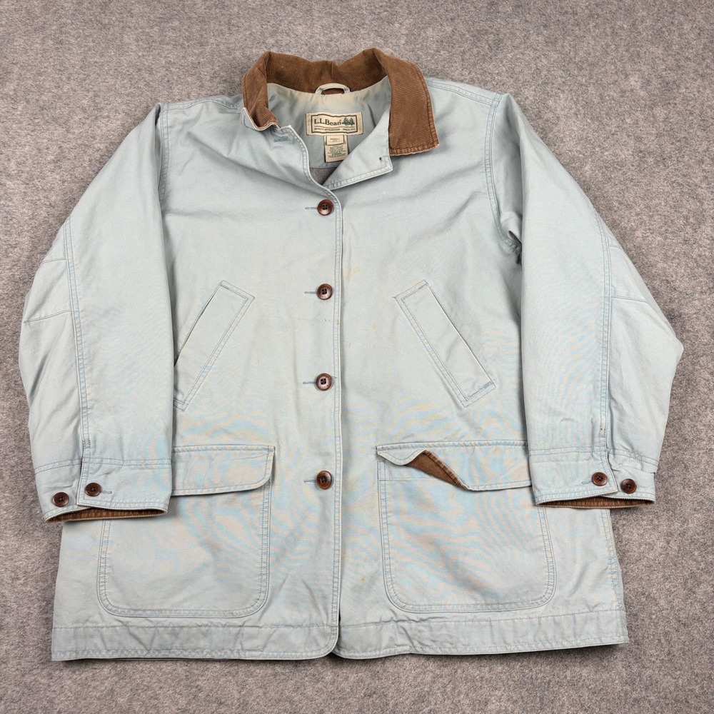 LLBean Field Jacket Women 2X Light Blue Canvas Corduroy Trim Barn Coat Softshell